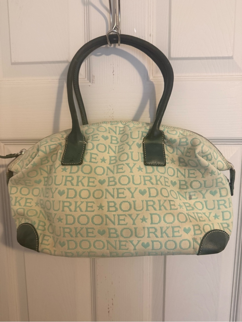 Y2K Dooney & Bourke Cream and Mint Canvas Logo Satchel